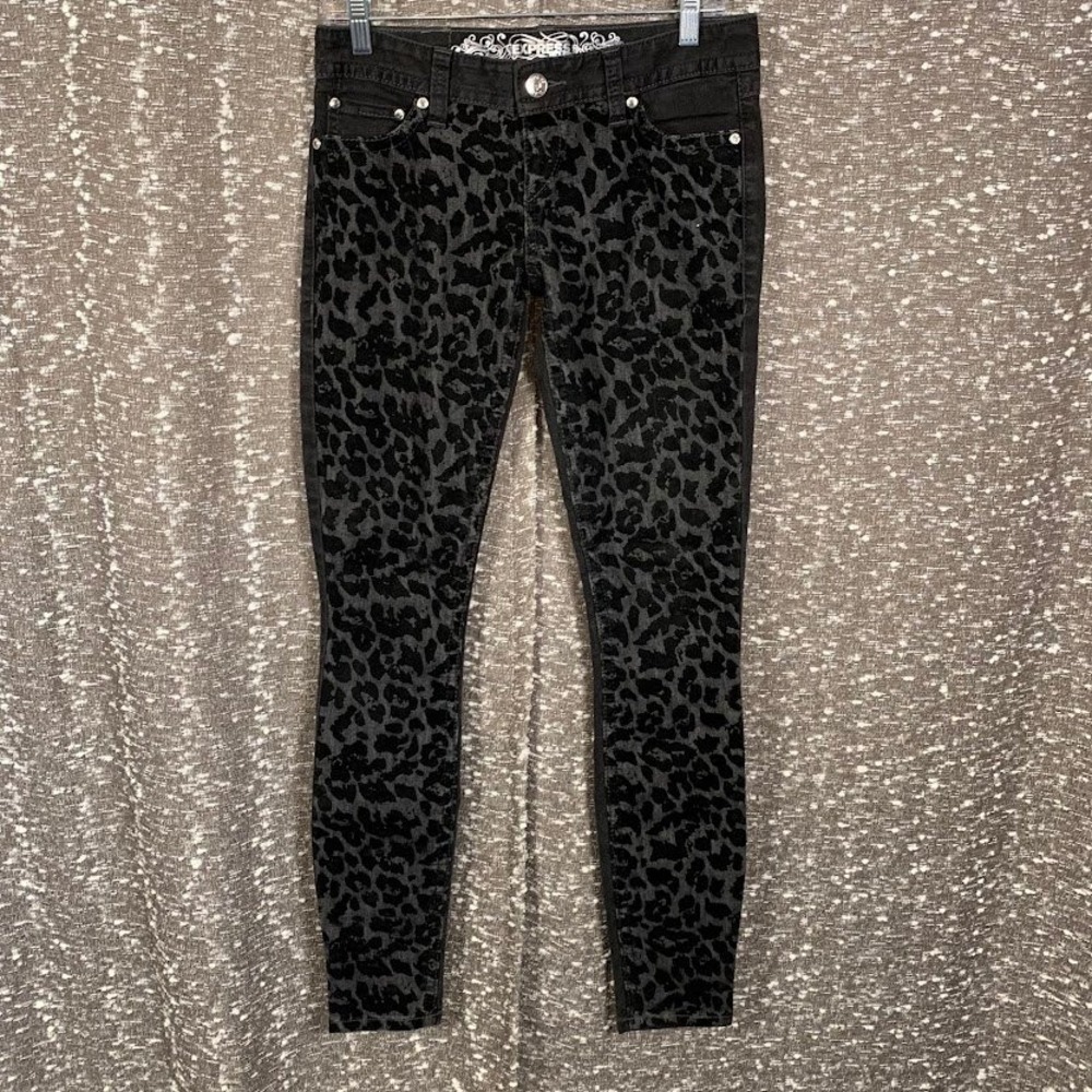 Express Zelda Ultra Low Rise Skinny Jeans Black Leopard Print Women's 2